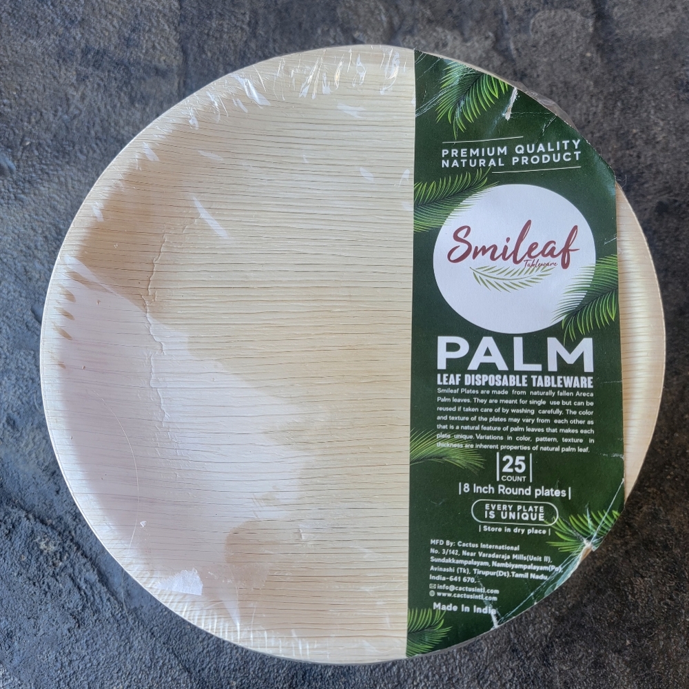 Smileaf Tableware Palm Leaf Disposable 8 Inch Round Plates, Package of 25